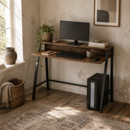 Wyld Haus Lune 100Cm Rustic Brown Compact Writing Desk With Integrated Storage Shelves