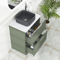 Royal Bathrooms Evora 700mm Sage Green Fluted Floor Standing Countertop Vanity Unit 2 Drawer With Art Square Basin - thumbnail 3