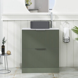 Royal Bathrooms Evora 700mm Sage Green Fluted Floor Standing Countertop Vanity Unit 2 Drawer With Art Square Basin - thumbnail 1