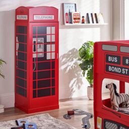 Julian Bowen Telephone Box 1 Door Freestanding Wardrobe With Internal Shelf Storage, Red, Height: 190 X Width: 65 X Depth: 56.5Cm