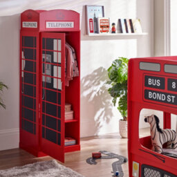 Julian Bowen Telephone Box 1 Door Freestanding Wardrobe With Internal Shelf Storage, Red, Height: 190 X Width: 65 X Depth: 56.5Cm - thumbnail 2