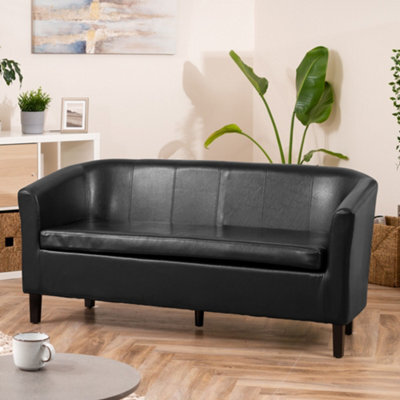 Meriden 156Cm Wide Black Pu Vegan Leather 3 Seat Tub Accent Sofa Supplied With Both Light And Dark Wooden Legs - image 1