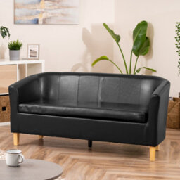 Meriden 156Cm Wide Black Pu Vegan Leather 3 Seat Tub Accent Sofa Supplied With Both Light And Dark Wooden Legs - thumbnail 2