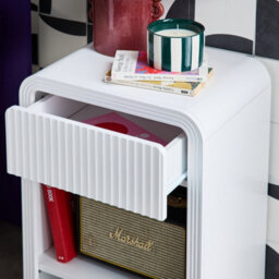 Sweeek - 1-Drawer Bedside Table With Grooved Wooden Effect White 40X30X53 Cm - Julia - thumbnail 6