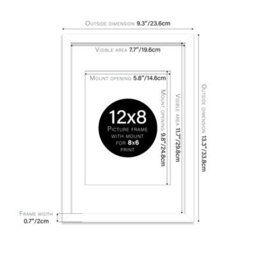 "12X8"" White Frame With Mount For 8X6"" Pictures 20mm Thin Edge Portrait And Landscape Display With Wall Hooks And Kickstand" - thumbnail 2