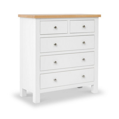 Farro White 2 Over 3 Chest Of Drawers Fully Assembled - Painted With Oak Top By Roseland Furniture - image 1