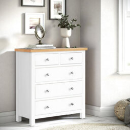 Farro White 2 Over 3 Chest Of Drawers Fully Assembled - Painted With Oak Top By Roseland Furniture - thumbnail 3