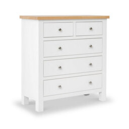 Farro White 2 Over 3 Chest Of Drawers Fully Assembled - Painted With Oak Top By Roseland Furniture