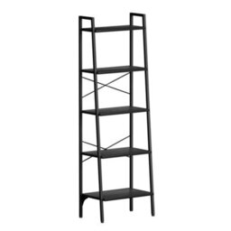 Ladder Shelf Bookcase 5 Tier Display Storage Shelving Unit Stand Wall Rack Black - thumbnail 1