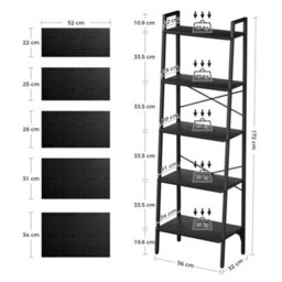 Ladder Shelf Bookcase 5 Tier Display Storage Shelving Unit Stand Wall Rack Black - thumbnail 2