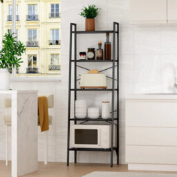 Ladder Shelf Bookcase 5 Tier Display Storage Shelving Unit Stand Wall Rack Black - thumbnail 5