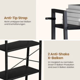 Ladder Shelf Bookcase 5 Tier Display Storage Shelving Unit Stand Wall Rack Black - thumbnail 3