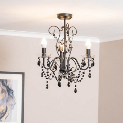 Valuelights Viscount Black 3 Way Ceiling Light Chandelier Fitting With Clear Acrylic Jewel Droplets - image 1