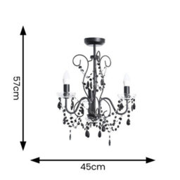 Valuelights Viscount Black 3 Way Ceiling Light Chandelier Fitting With Clear Acrylic Jewel Droplets - thumbnail 5