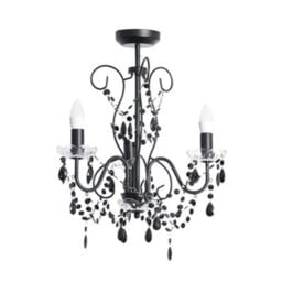 Valuelights Viscount Black 3 Way Ceiling Light Chandelier Fitting With Clear Acrylic Jewel Droplets - thumbnail 2