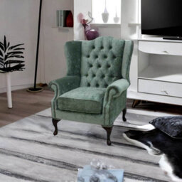 Chesterfield High Back Wing Chair Pastiche Jade Green Velvet Bespoke In Mallory Style - thumbnail 3