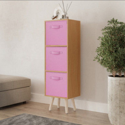 Urbn-Living Urbnliving 80Cm Height 3 Tier Beech Wooden Storage Bookcase Scandinavian Style Pine Legs With Light Pink Inserts - image 1