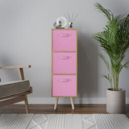 Urbn-Living Urbnliving 80Cm Height 3 Tier Beech Wooden Storage Bookcase Scandinavian Style Pine Legs With Light Pink Inserts - thumbnail 3