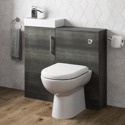 Affine Modern Bathroom Toilet & Basin Sink Vanity Unit Furniture 900mm Charcoal Finish - image 1