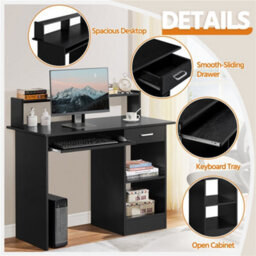 Yaheetech Black Office Computer Desk With Keyboard Tray - thumbnail 4