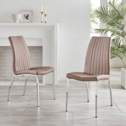 Furniturebox Set Of 2 - Isco Modern Dining Chairs - Cappuccino Faux Leather Chrome Leg Dining Chairs - Kitchen Dining Room Chairs - thumbnail 2