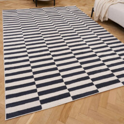 The Rugs Loft Navy And Ivory Striped Living Room Area Rug And Runners Soft Pile - thumbnail 1