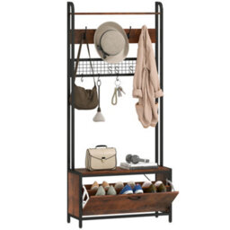Homcom Industrial Hall Tree Coat Rack Stand With Shoe Cabinet Rustic Brown - thumbnail 2