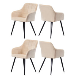 Life Interiors Set Of 4 Cream Camden Modern Velvet Dining Chairs With Armrests, Quilted Design & Black Metal Legs - thumbnail 1