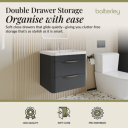 Balterley Aldershawe Contemporary Wall Hung 2 Drawer Bathroom Vanity Unit & Ceramic Basin, Dark Grey, 550mm - thumbnail 2