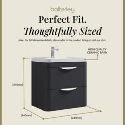 Balterley Aldershawe Contemporary Wall Hung 2 Drawer Bathroom Vanity Unit & Ceramic Basin, Dark Grey, 550mm - thumbnail 5