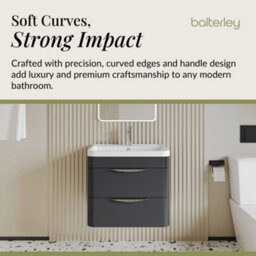 Balterley Aldershawe Contemporary Wall Hung 2 Drawer Bathroom Vanity Unit & Ceramic Basin, Dark Grey, 550mm - thumbnail 6