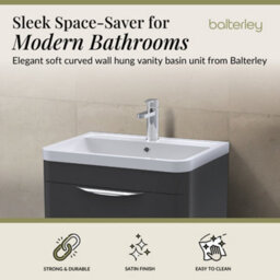 Balterley Aldershawe Contemporary Wall Hung 2 Drawer Bathroom Vanity Unit & Ceramic Basin, Dark Grey, 550mm - thumbnail 3
