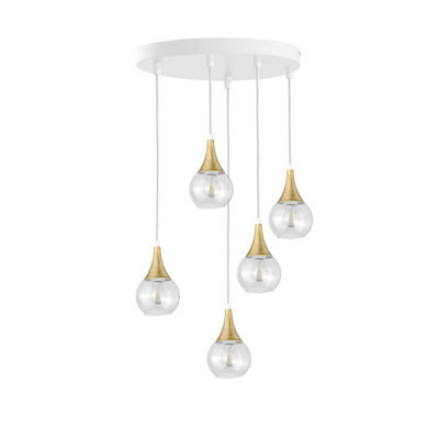 Luminosa Lighting Luminosa Lacrima Cluster Pendant Ceiling Light White, Gold Transparent Glass Shade 5X E27 - image 1