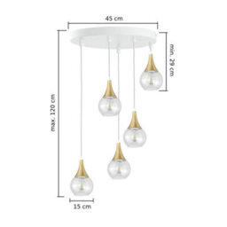 Luminosa Lighting Luminosa Lacrima Cluster Pendant Ceiling Light White, Gold Transparent Glass Shade 5X E27 - thumbnail 2