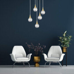 Luminosa Lighting Luminosa Lacrima Cluster Pendant Ceiling Light White, Gold Transparent Glass Shade 5X E27 - thumbnail 3