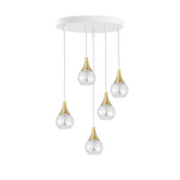 Luminosa Lighting Luminosa Lacrima Cluster Pendant Ceiling Light White, Gold Transparent Glass Shade 5X E27 - thumbnail 1