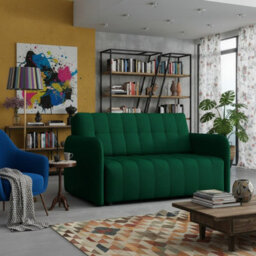 Viva Grand Iii Upholstered Sofa Bed With Sleeping Function Storage Compartment Wooden Legs Living Room 145Cm Green - thumbnail 1