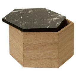 Orsina Decent Black Marble Effect Hexagonal Trinket Box,decorative Trinket Box With Natural Base,wooden Storage Box - thumbnail 1