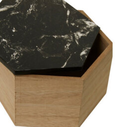 Orsina Decent Black Marble Effect Hexagonal Trinket Box,decorative Trinket Box With Natural Base,wooden Storage Box - thumbnail 2