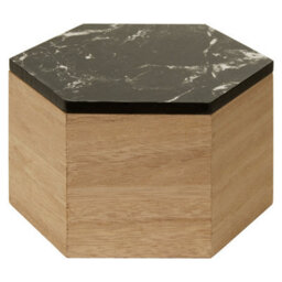 Orsina Decent Black Marble Effect Hexagonal Trinket Box,decorative Trinket Box With Natural Base,wooden Storage Box - thumbnail 3