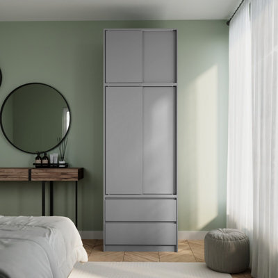 Urbn-Living Urbnliving 240Cm Height Grey Carcass With 2 Sliding Grey Doors Wardrobe Bedroom Storage Closet Hanging Rail Cupboard Unit - image 1