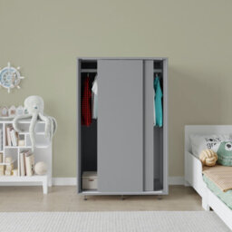 Urbn-Living Urbnliving 240Cm Height Grey Carcass With 2 Sliding Grey Doors Wardrobe Bedroom Storage Closet Hanging Rail Cupboard Unit - thumbnail 4