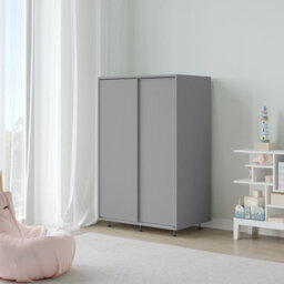 Urbn-Living Urbnliving 240Cm Height Grey Carcass With 2 Sliding Grey Doors Wardrobe Bedroom Storage Closet Hanging Rail Cupboard Unit - thumbnail 3