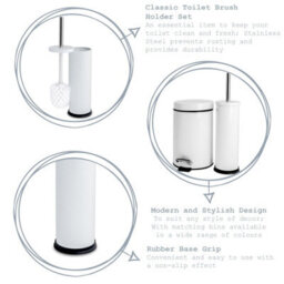 Harbour Housewares 3L Bathroom Bin & Brush Set - Black - Round Stainless Steel Slim Trashcan Pedal Bin & Toilet Brush Set - thumbnail 3