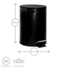 Harbour Housewares 3L Bathroom Bin & Brush Set - Black - Round Stainless Steel Slim Trashcan Pedal Bin & Toilet Brush Set - thumbnail 4