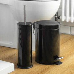 Harbour Housewares 3L Bathroom Bin & Brush Set - Black - Round Stainless Steel Slim Trashcan Pedal Bin & Toilet Brush Set - thumbnail 7