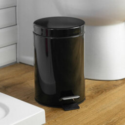 Harbour Housewares 3L Bathroom Bin & Brush Set - Black - Round Stainless Steel Slim Trashcan Pedal Bin & Toilet Brush Set - thumbnail 6