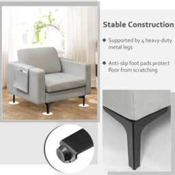 Costway Modern Accent Armchair Upholstered Single Sofa Chair W/ Magazine Holder - thumbnail 7