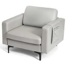 Costway Modern Accent Armchair Upholstered Single Sofa Chair W/ Magazine Holder - thumbnail 1
