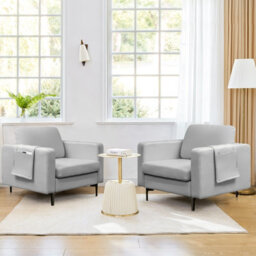 Costway Modern Accent Armchair Upholstered Single Sofa Chair W/ Magazine Holder - thumbnail 4